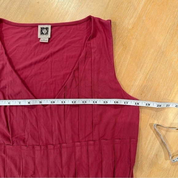 Anne Klein Blouse Womens Large Red Sleeveless Shirt Tank Ruffle Pattern Pleated - Picture 6 of 10